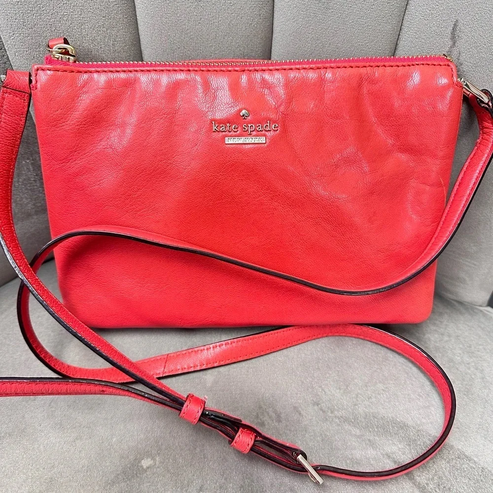 Kate Spade New York Red Leather Crossbody Bag Adjustable Strap